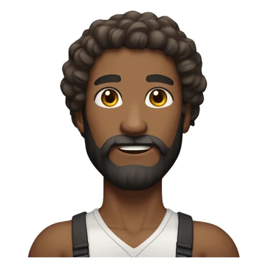 6’5” tall brown skin man with strong arms and strong legs and with curly hair and black beard sticker