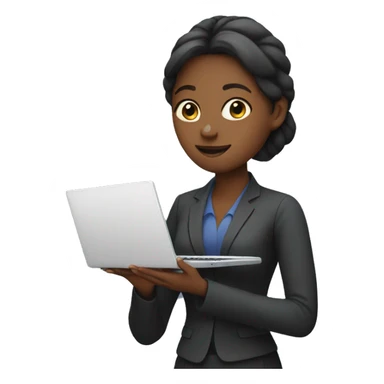 A woman trading with a laptop sticker