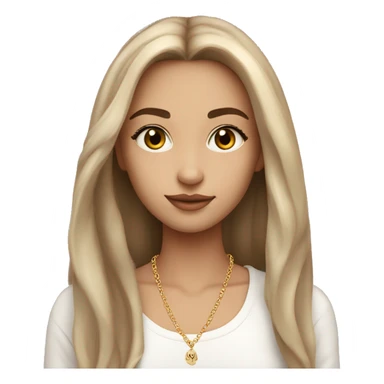 A pretty girl with nice natural lashes and straight long dark brown mid pale skin tone small god necklace  sticker