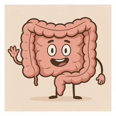 cartoon intestines, simple, friendly, medical icon style sticker