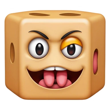 an emoji block of mystery that has a mouth and a tongue and is freaky with two evil eyes sticker