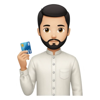 generate a pretty bratz boy wearing a white linen mandarin collar shirt with an amex card in hand. bearded black hair sticker