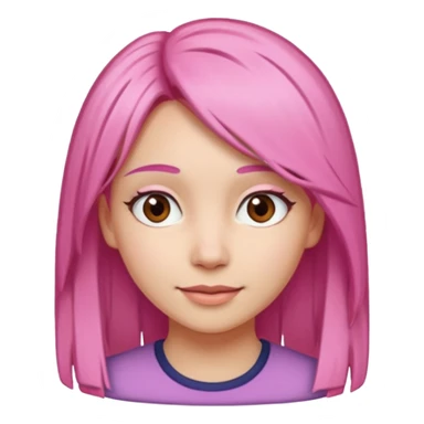 A light-skinned woman with straight pink hair neatly parted, brown eyes, and a gentle smile. sticker
