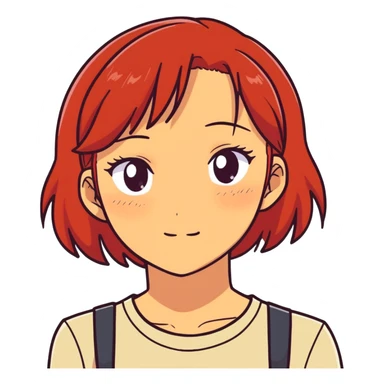 Woman with red hair, tan skin and freckles, anime sticker