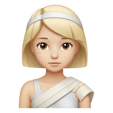 girl with short straight blond hair, bandage on shoulder sticker