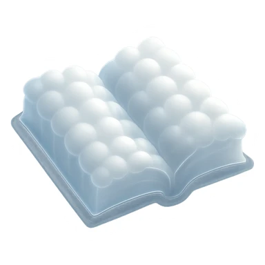 top view of a thick open book made entirely of small, very bright white fluffy convex clouds, matte glass style, no background sticker