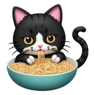 Cat with long hello kitty nails eating noodles ￼ sticker