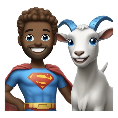 Blue goat whole body pretty smiling excited blue eyes female and superman with reddish hair and beard with blue eyes sticker