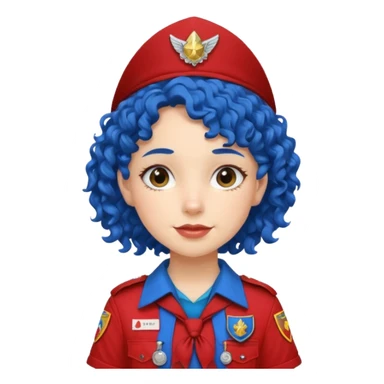 scout girl with red scout uniform, blue curly haired sticker
