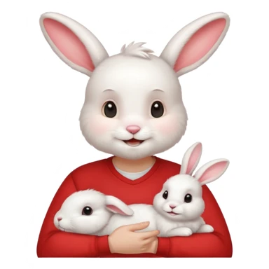 white bunny, pet lover, red shirt. sticker