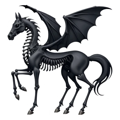 thestral: Winged horses visible only to those who have witnessed death and understand its significance. Can u make it thinner? Like an achal tekkine? Long legs, wings like from a bat, head like a sekeleton horse sticker