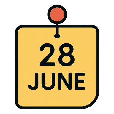 a pinned note with the text '28 June', clear and readable, simple modern style sticker