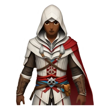 icon featuring Assasin's Creed in an iconic assassin's hood, standing tall against the backdrop of Florence. The design captures the essence of adventure, with intricate details of historical architecture and a sense of mystery. The character is poised, ready for action. transparent background. sticker