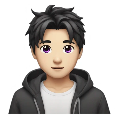 Cute japanese boy with cat ears, black medium hair and purple eyes sticker
