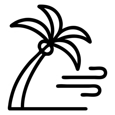 minimalist icon of a palm tree in heavy wind, trunk and leaves sharply angled, clean lines, no background sticker