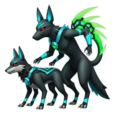 Black and green cyberpunk intricate neon glowing grey white futuristic cyborg-Houndoom-Lucario-Zeraora-Zoroark-Luxray-fusion (full body) sticker