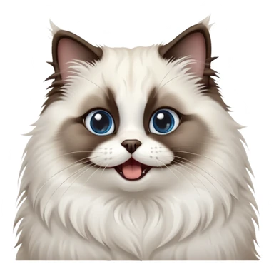 cinematic-adorable-big-eyed-fluffy-dark brown and white seal ragdoll-cat-portrait-emoji,-head-tilted-playfully-with-a-cute,-yawn,-soft-brown pointed seal-and white-colored-fur-with-darker-points-on-the-ears,-simplified-yet-irresistibly-cute-features, sparkling blue eyes sticker