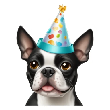 Boston terrier wearing birthday hat  sticker