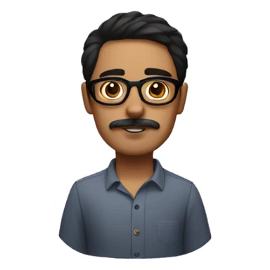 dark hair dark eye man with short mustache wearing glasses holding chihuahua sticker
