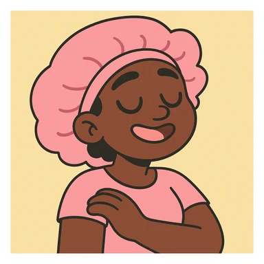 black girl with eyes closed wearing a pink bonnet, soft pastel cartoon style sticker