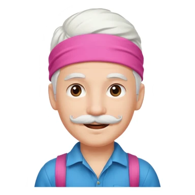 young climber boy with white hair and pink headband and mustache sticker