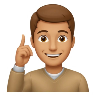 man pointing with index finger on his hand towards forehead and smiling sticker