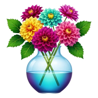 realistic dahlia flowers in a clear vase with clear water sticker