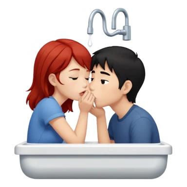 asian black haired boy kisses redhead girlfriend by broken sink sticker