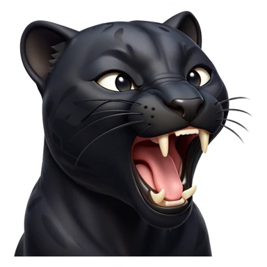 Cinematic Cute Yawning black Panther Portrait Emoji, Head tilted slightly with a dramatic, wide-open yawn, showcasing a sleek, shadowy form with drowsy, half-closed eyes and a relaxed, open expression, Simplified yet irresistibly adorable features, highly detailed, glowing with a soft, cozy dark glow, high shine, relaxed yet expressive, stylized with a dash of whimsical elegance, soft glowing outline, capturing the essence of a drowsy yet affectionate jungle guardian that appears ready to stretch out for a nap! sticker