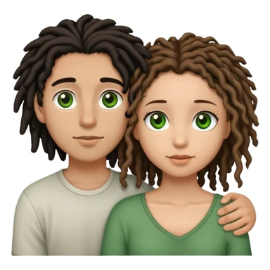 couple holding eachother. the boy is light skinned, short brown dreads, and green eyes. the girl is light skinned, curly black hair, and brown eyes sticker