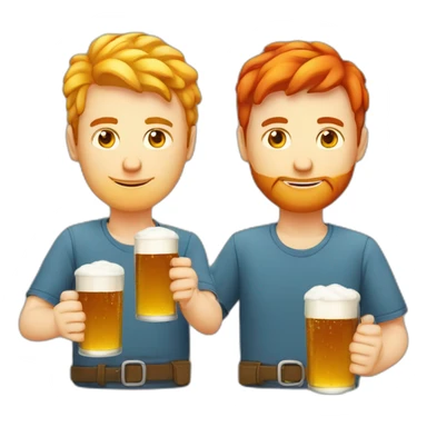 a male blond and male red head programmers, drinking beer and coding sticker