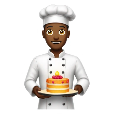 A pastry chef with a bright colored light holds a cake with three tiers in one hand sticker