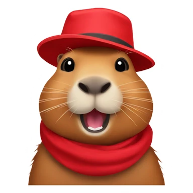A happy capybara in a red hat sticker