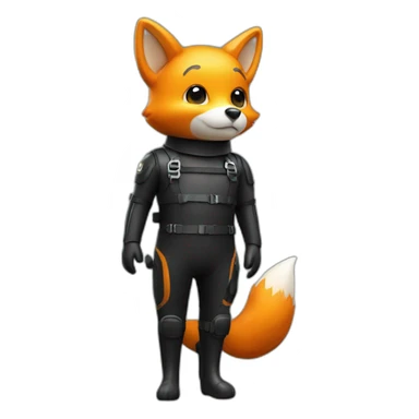 fox in black rubber shiny diving suit sticker