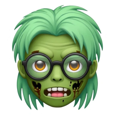 Emoji de zombi com óculos e cabelo preto emo sem pontas e óculos transparentes e a pele  de cor verde pastel  sticker