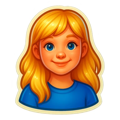 Create a Scandinavian girl in the same retro sticker style as the reference image. She has blonde hair, light skin, a friendly expression, and is wearing a simple top. sticker