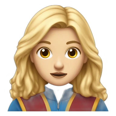 Emoji of a blonde girl with blue eyes, who is studying at Gryffindor House, expressing sporty angry sticker