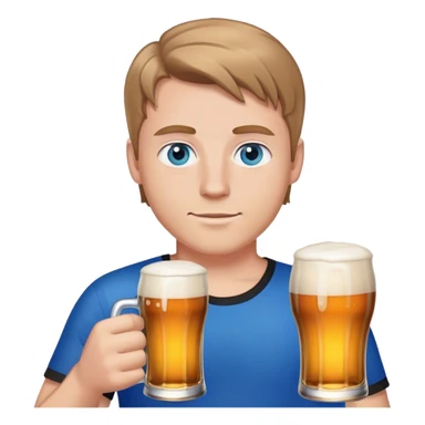 white guy light brown hair blue eyes wearing black holding beer sticker