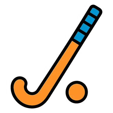 a stylized orange field hockey stick with royal blue grip, minimal design sticker