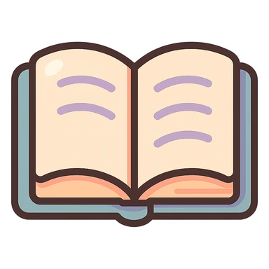 cute open book, icon-color-outlined style, soft rounded shapes, thin clean outlines, detailed shadows and highlights, pastel palette #98B5BC, #B5B3C1, #C9A3C9, #E4C0CA, #F7DCD1, #F7C0AA, modern Japanese pop art and sticker aesthetic, soft lighting, transparent background sticker