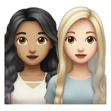Couple white skin girl with black eyes and light brown long hair with a fish face like dressed in white with white girl with middle length black hair blue eyes very androgynous dressed in red sticker