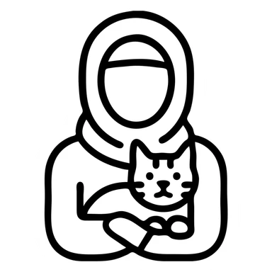 modern plain pashmina hijab woman holding a tabby cat, simple outline style sticker