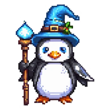 penguin wizard holding a staff sticker
