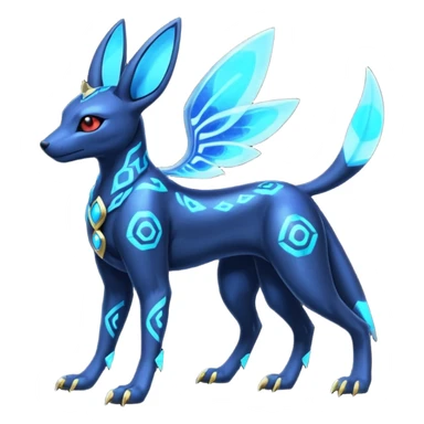 Shiny blue nebulae 4-legged Umbreon-Anubis-Salandit-Beedrill-fusion, full body sticker