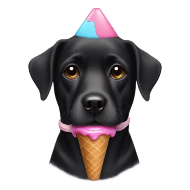 black dog wearing a cone and a donut around her neck sticker
