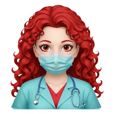 Lilith symbol seductress long curly hair evil surgeon.  brown hair. Red surgical mask.  covering. She works for cartel and kills  with a scalpel. Sexy surgeon outfit sticker