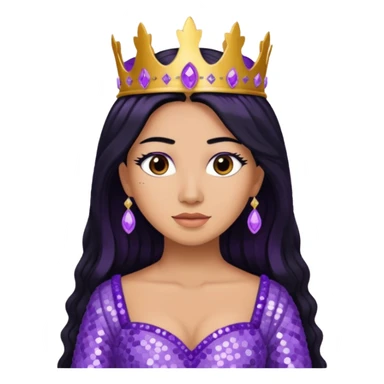 Queen Esther from The Bible with long black hair, lavender sequin outfit sticker