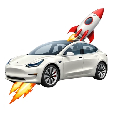 Tesla model 3 white.  Rocket boost on roof  sticker
