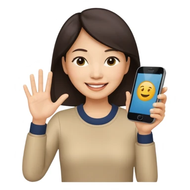 페르소나 요약 : 휴대폰을 보고 즐거워하는 여자, 40대의 아시아 여성이 한손으로 휴대폰을 쥐고, 화면을 보면서 미소를 짓고 있어요. 나머지 한손은 아래에 내리고 있어요 sticker