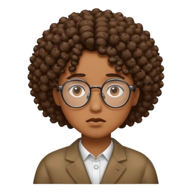 Sad, curly hair, brown skin, big frame glasses  sticker